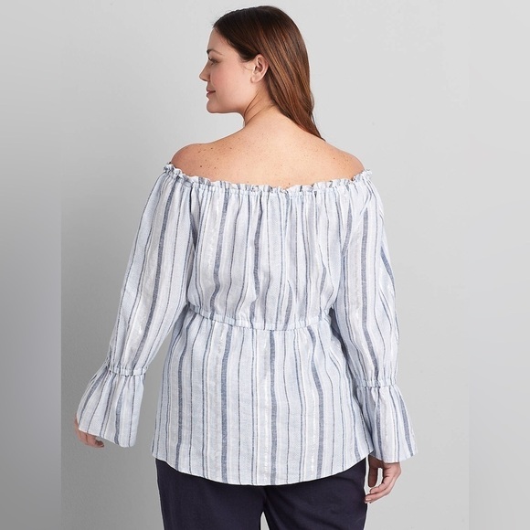 Lane Bryant New Plus Size 18 Linen Cotton Blend Striped Off The Shoulder Top - Picture 3 of 16